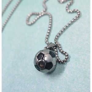 22 Inch Stainless Steel Necklace with‎ Soccer Ball Pendant